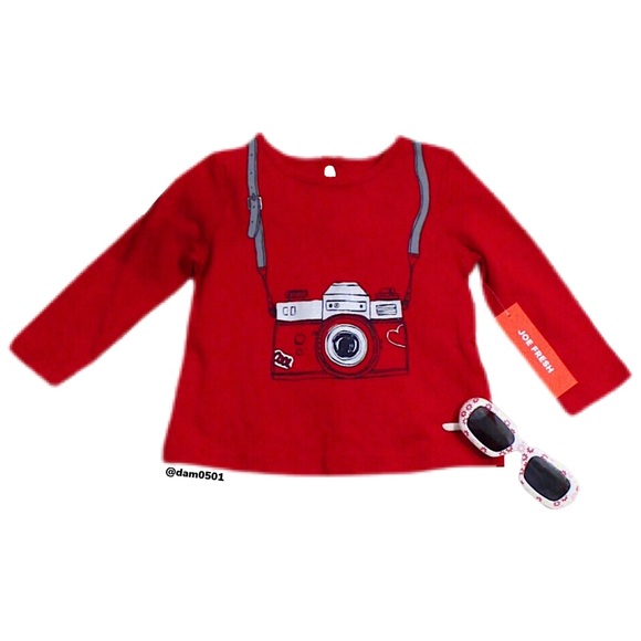 NWT Joe Fresh Girls Red Camera Graphic Long Sleeve - Picture 2 of 5